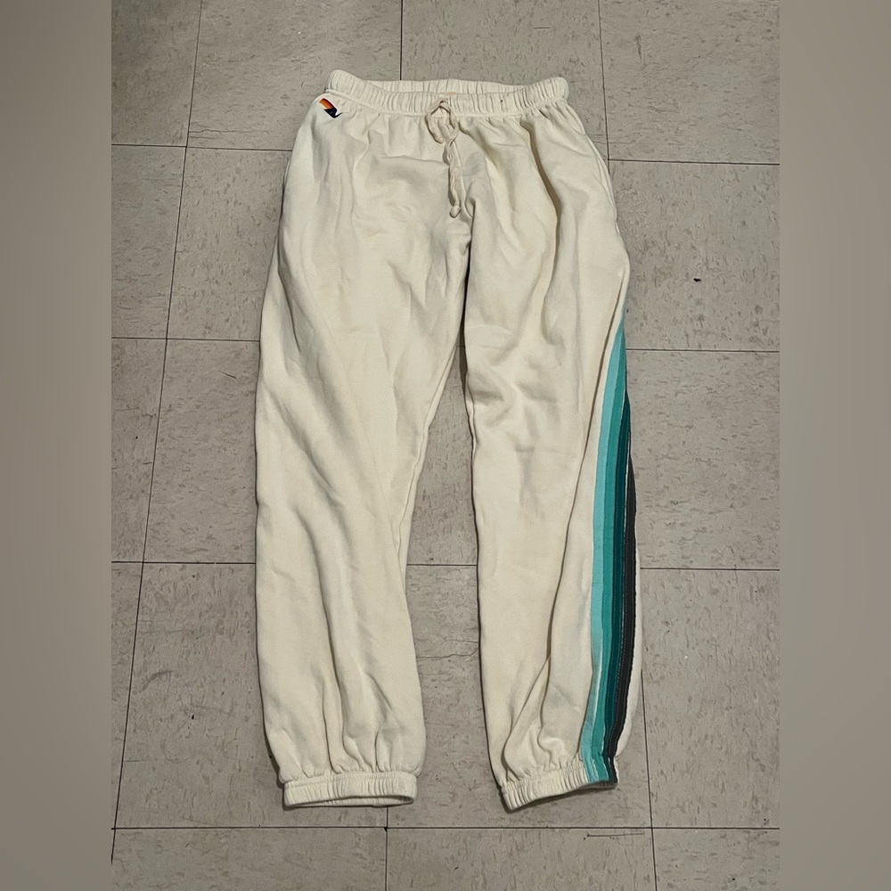 Aviator Nation X Tocaya Organic Five Stripe Sweatpants Beige Size XL